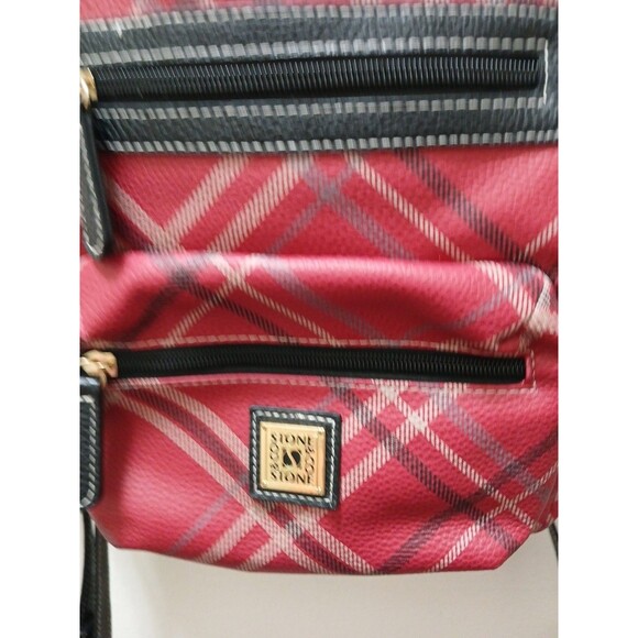 Stone & Co. Mini Plaid Backpack Red Plaid Black Straps Gold Inside main image 14